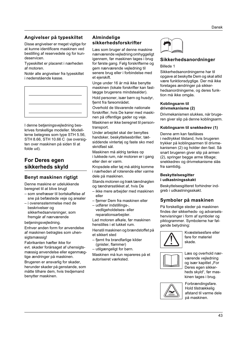 For deres egen sikkerheds skyld | Karcher STH 8-66 User Manual | Page 43 / 149