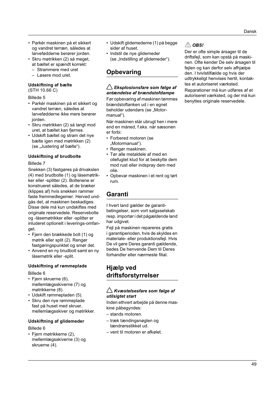 Opbevaring, Garanti, Hjælp ved driftsforstyrrelser | Karcher STH 8-66 User Manual | Page 49 / 149