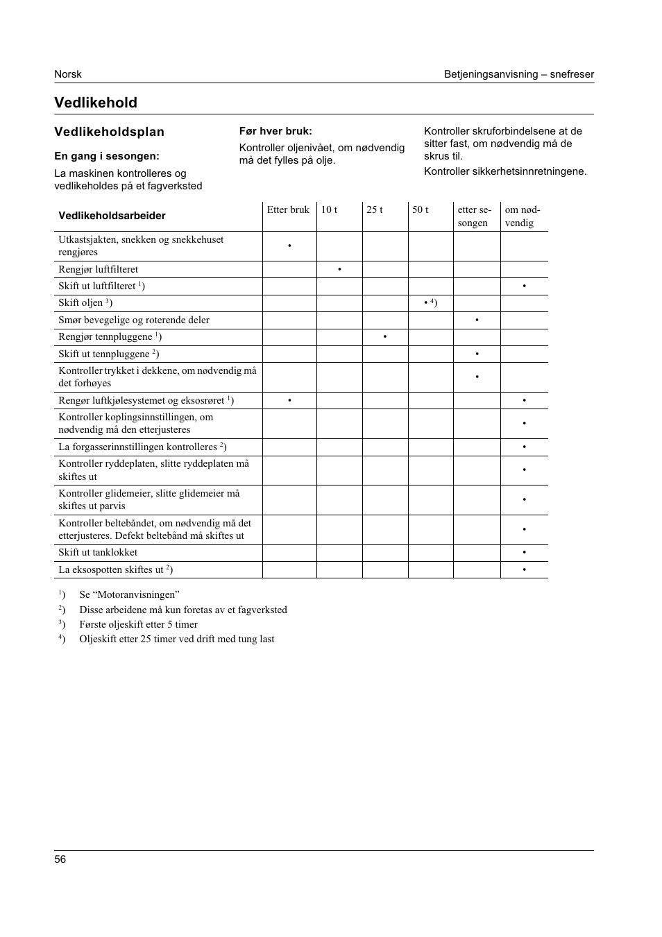 Vedlikehold, Vedlikeholdsplan | Karcher STH 8-66 User Manual | Page 56 / 149