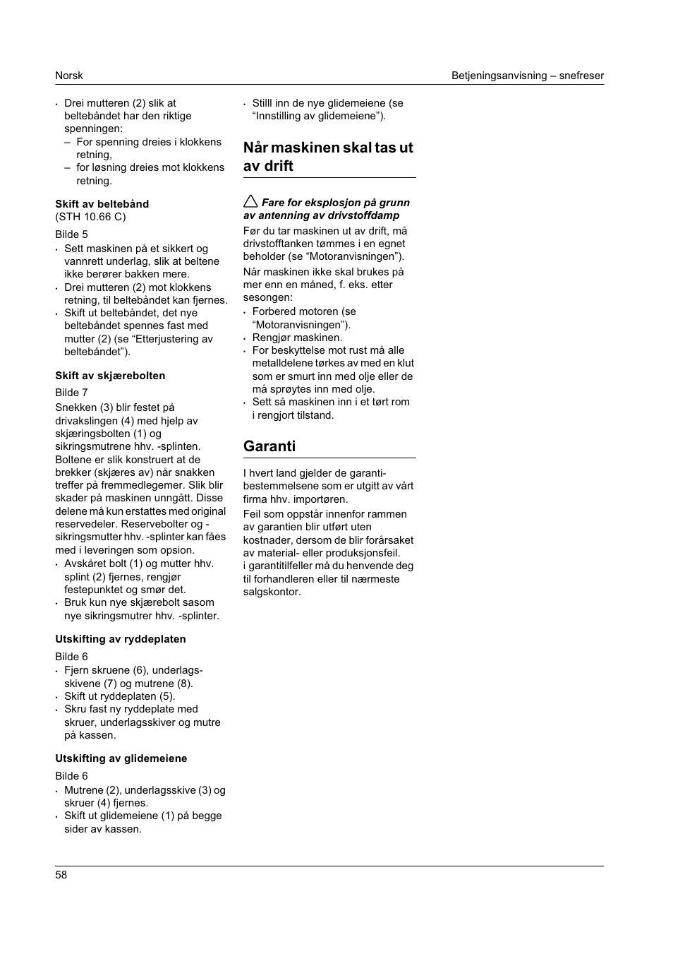 Når maskinen skal tas ut av drift, Garanti | Karcher STH 8-66 User Manual | Page 58 / 149