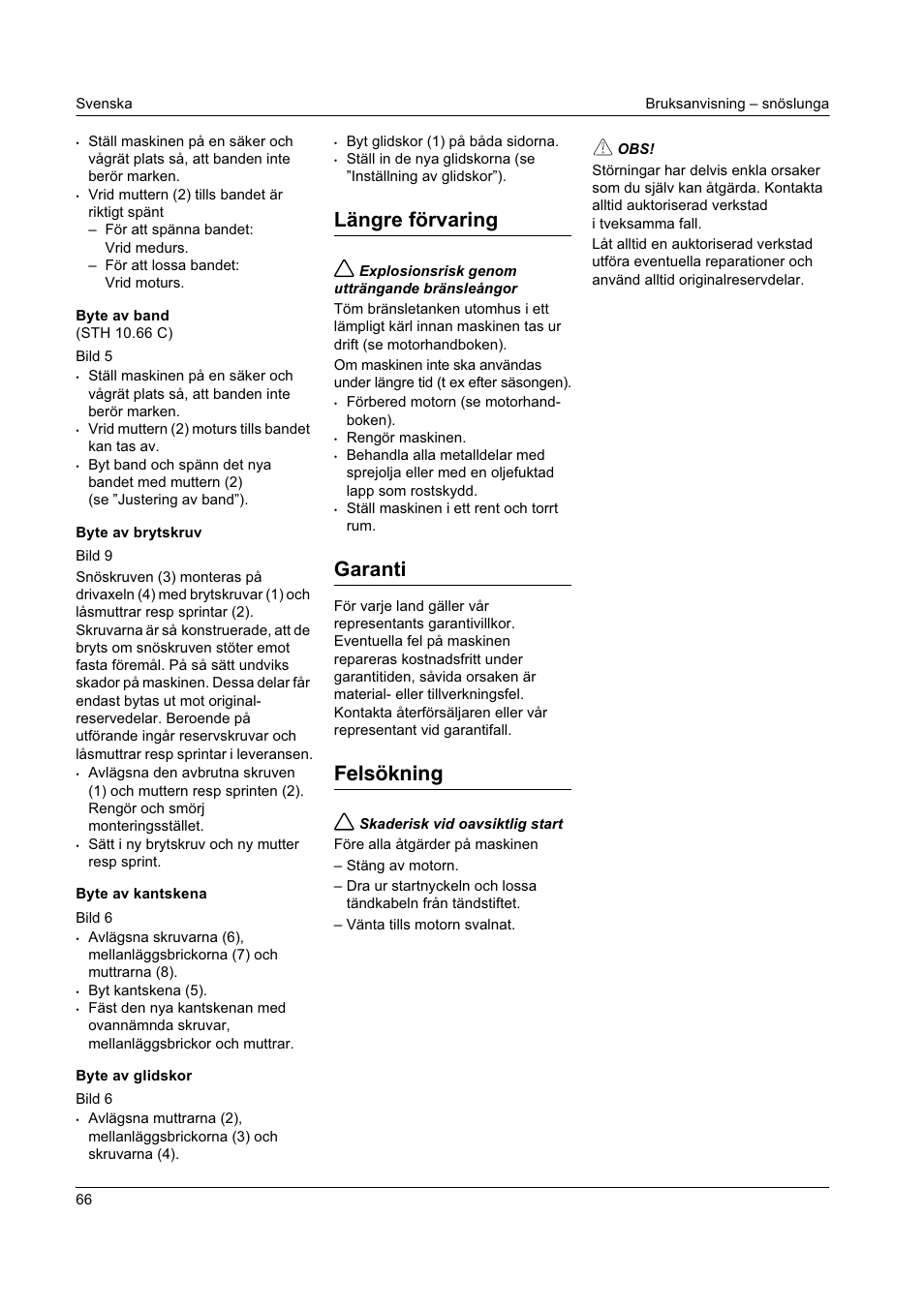 Längre förvaring, Garanti, Felsökning | Karcher STH 8-66 User Manual | Page 66 / 149