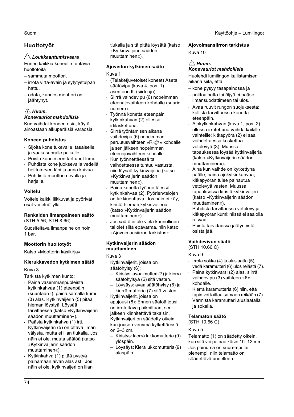 Huoltotyöt | Karcher STH 8-66 User Manual | Page 74 / 149
