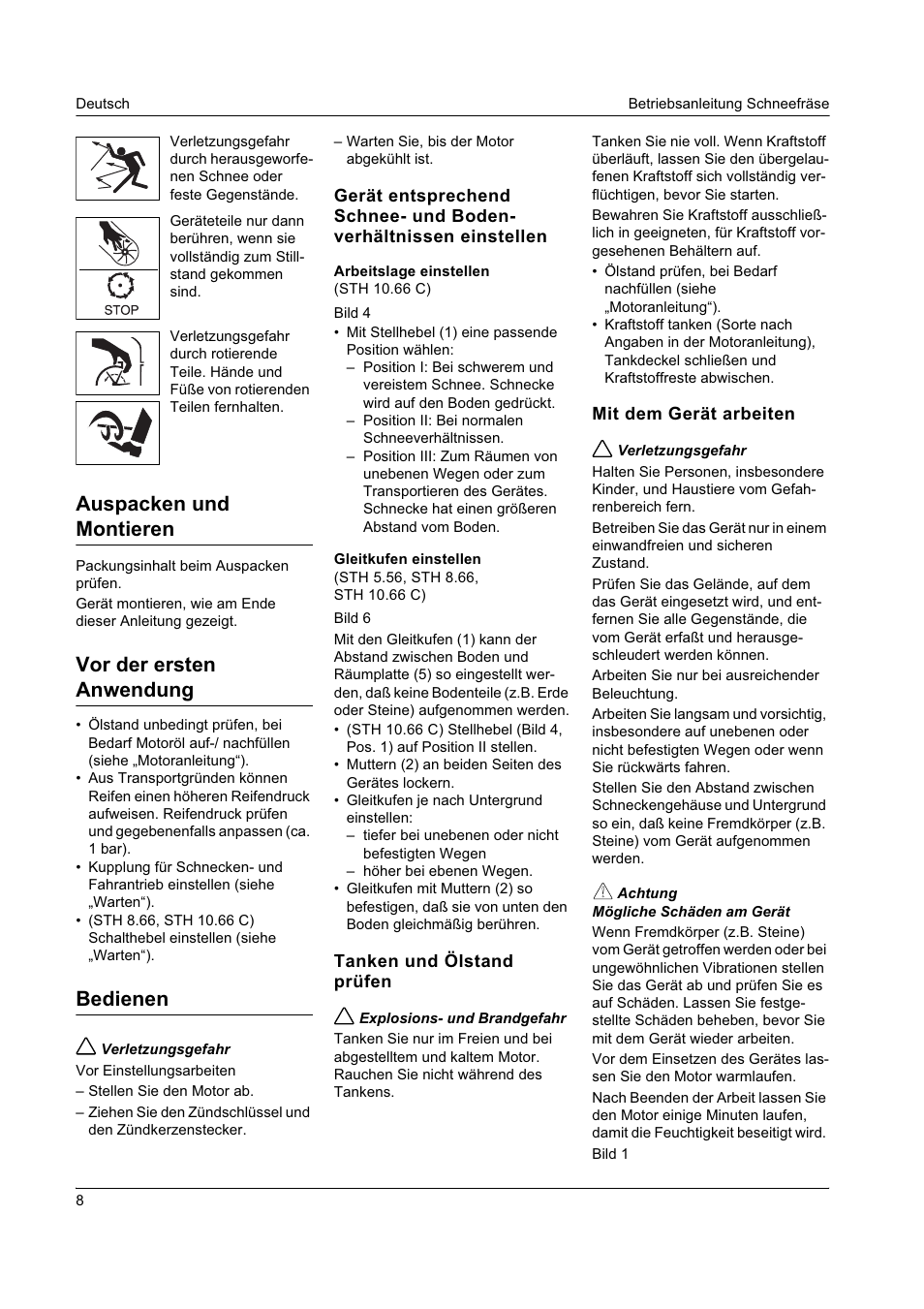 Auspacken und montieren, Vor der ersten anwendung, Bedienen | Karcher STH 8-66 User Manual | Page 8 / 149