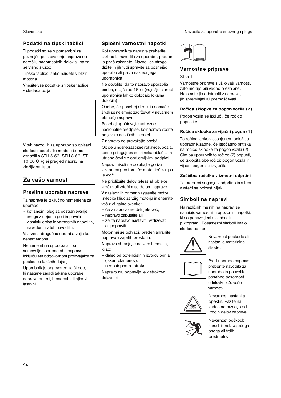Za vašo varnost | Karcher STH 8-66 User Manual | Page 94 / 149