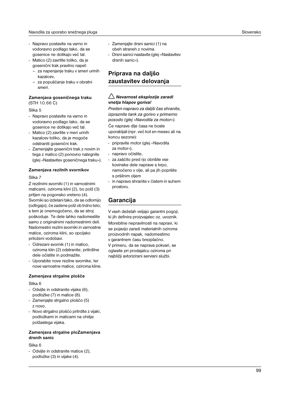 Priprava na daljšo zaustavitev delovanja, Garancija | Karcher STH 8-66 User Manual | Page 99 / 149