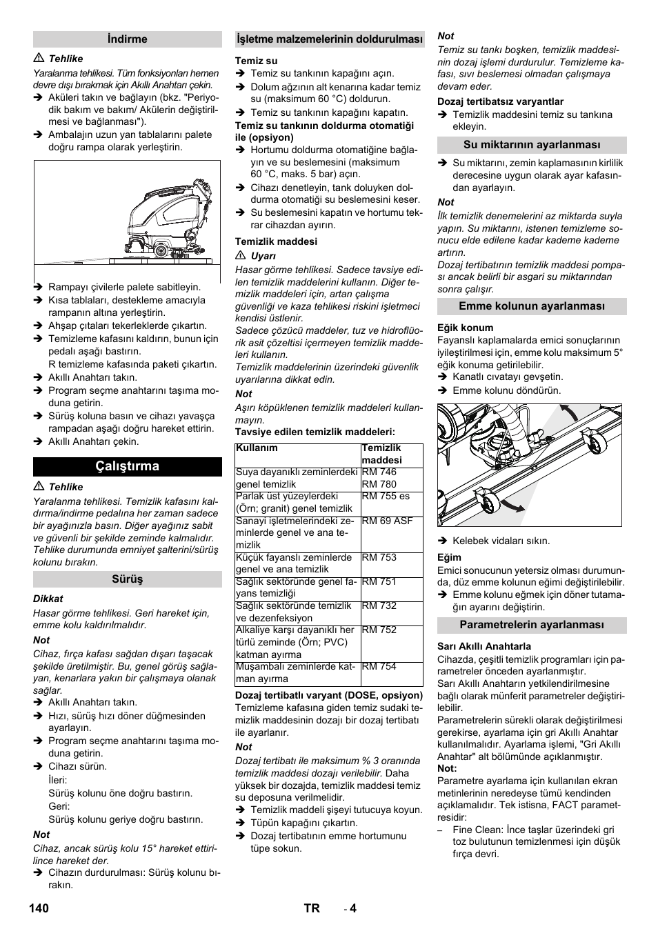 Çalıştırma | Karcher B 60 W User Manual | Page 140 / 312