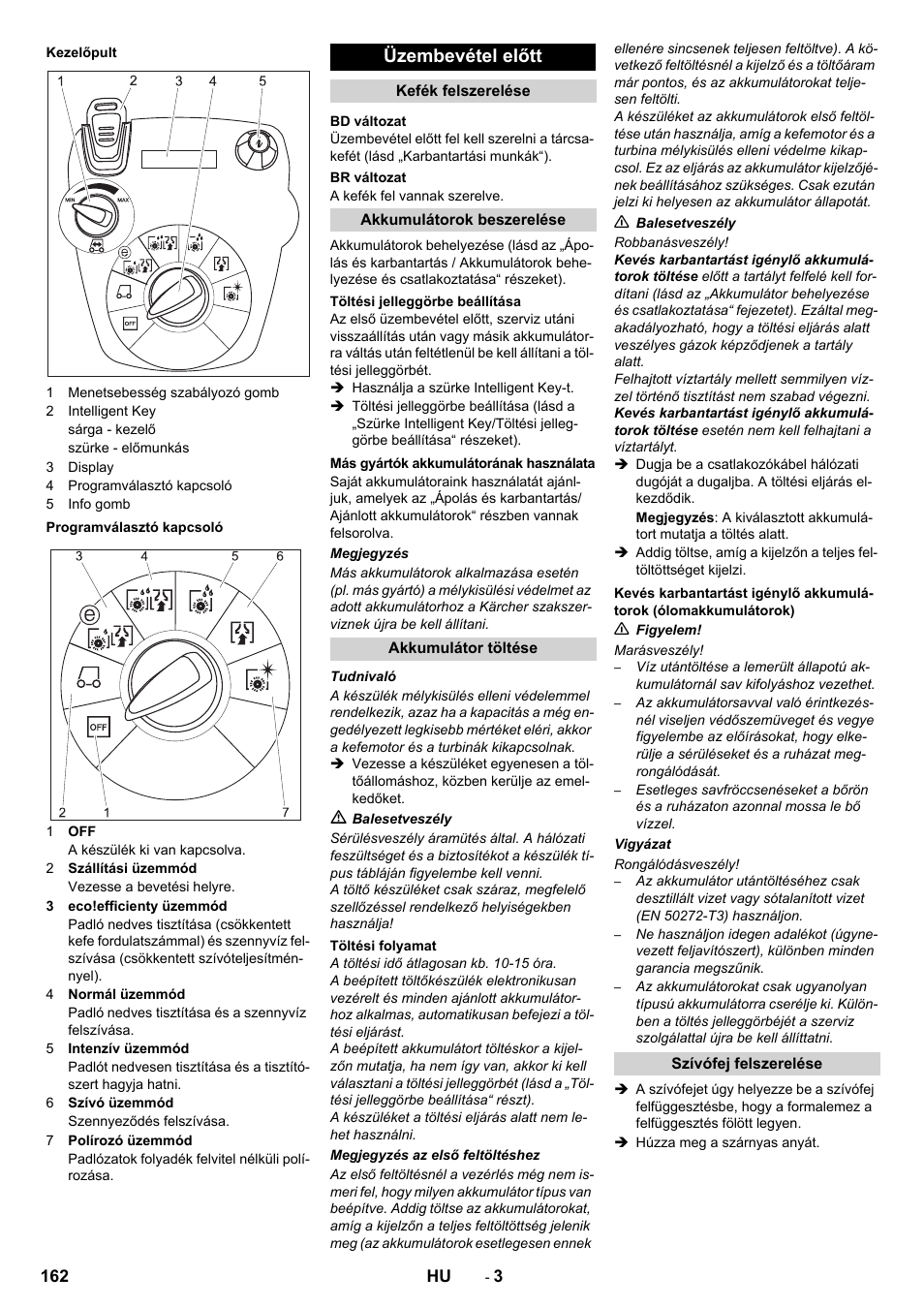 Üzembevétel előtt | Karcher B 60 W User Manual | Page 162 / 312