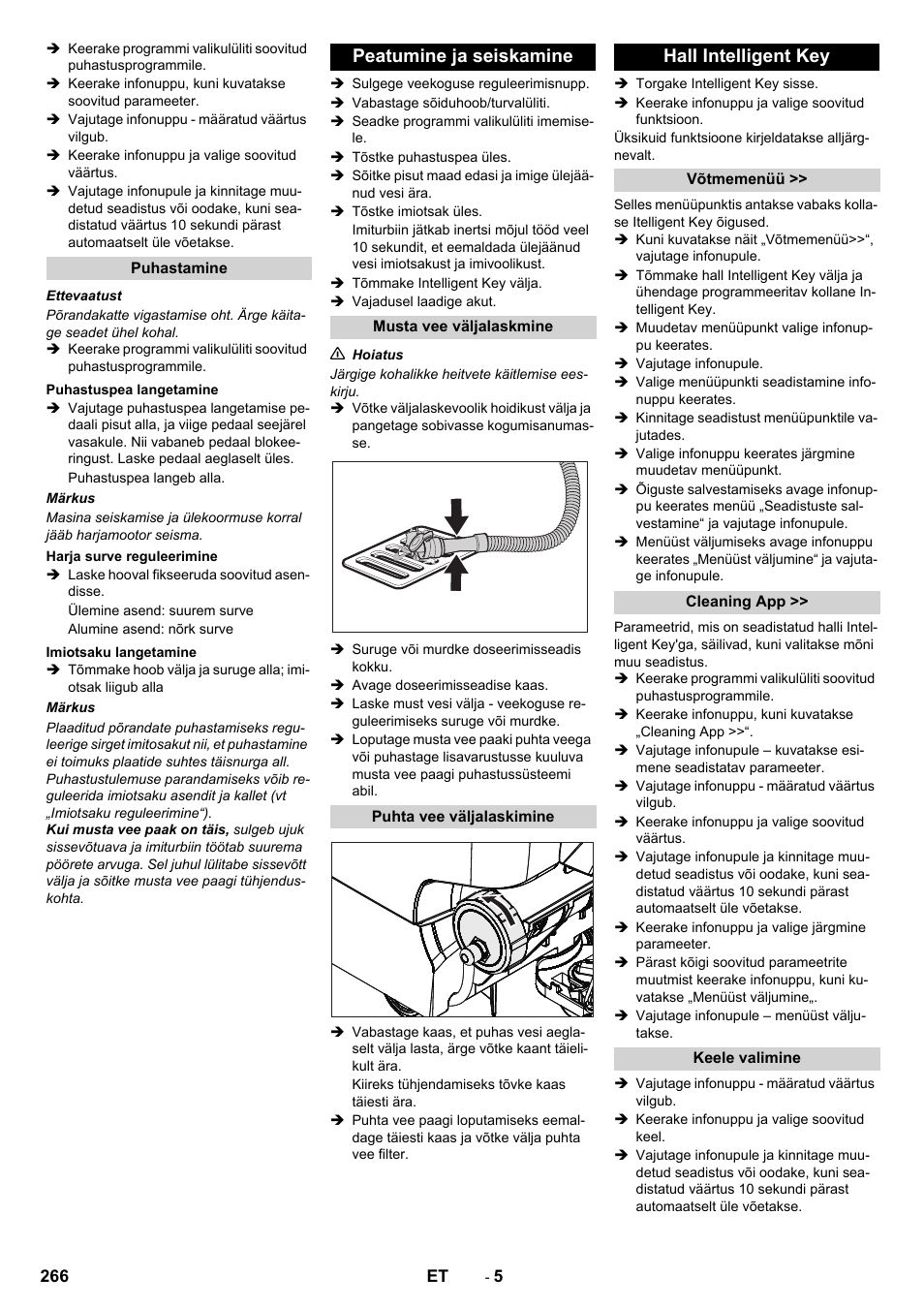 Peatumine ja seiskamine, Hall intelligent key | Karcher B 60 W User Manual | Page 266 / 312