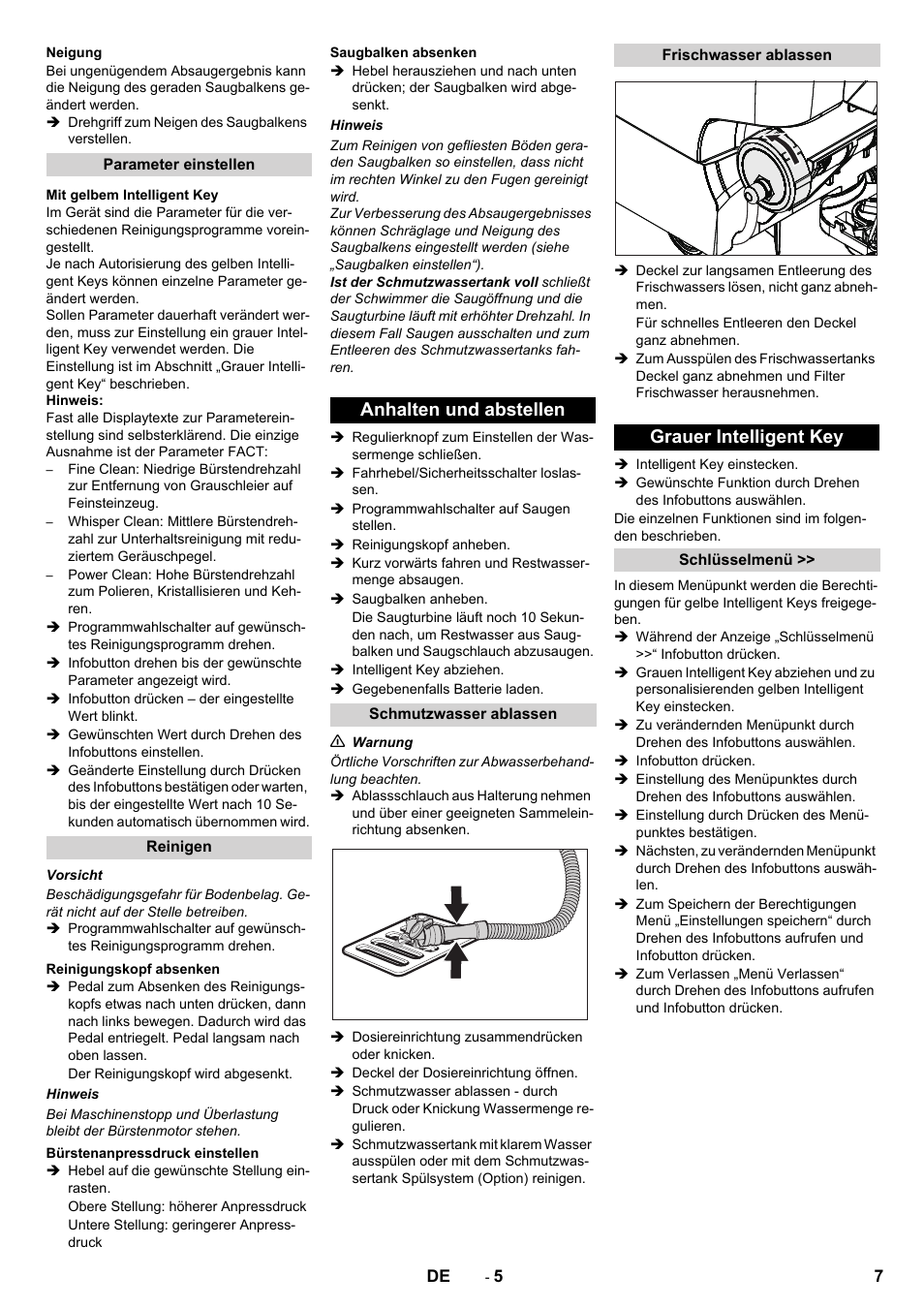 Anhalten und abstellen, Grauer intelligent key | Karcher B 60 W User Manual | Page 7 / 312