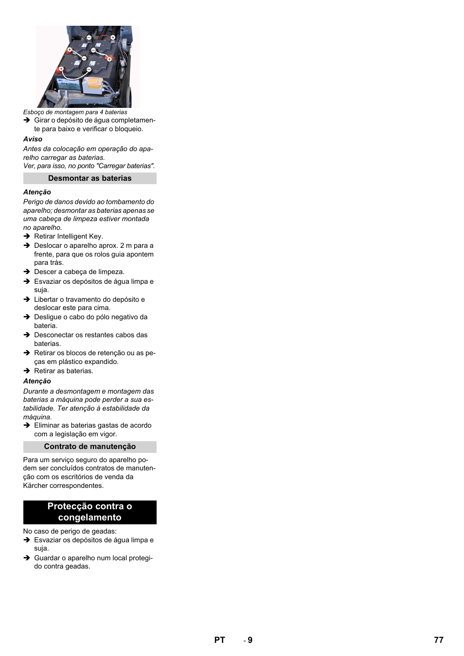 Protecção contra o congelamento | Karcher B 60 W User Manual | Page 77 / 312