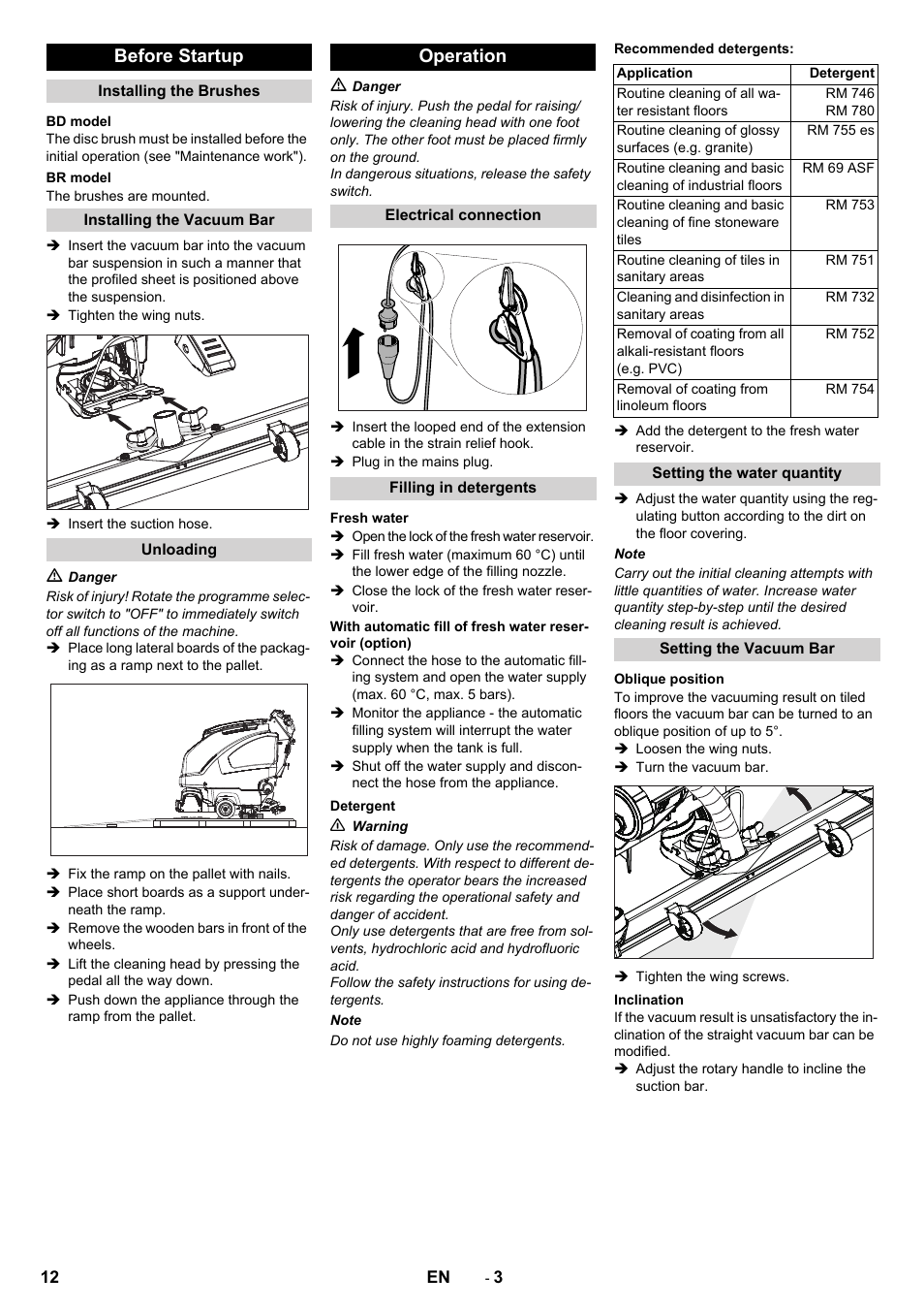 Before startup, Operation | Karcher B 60 W User Manual | Page 12 / 228