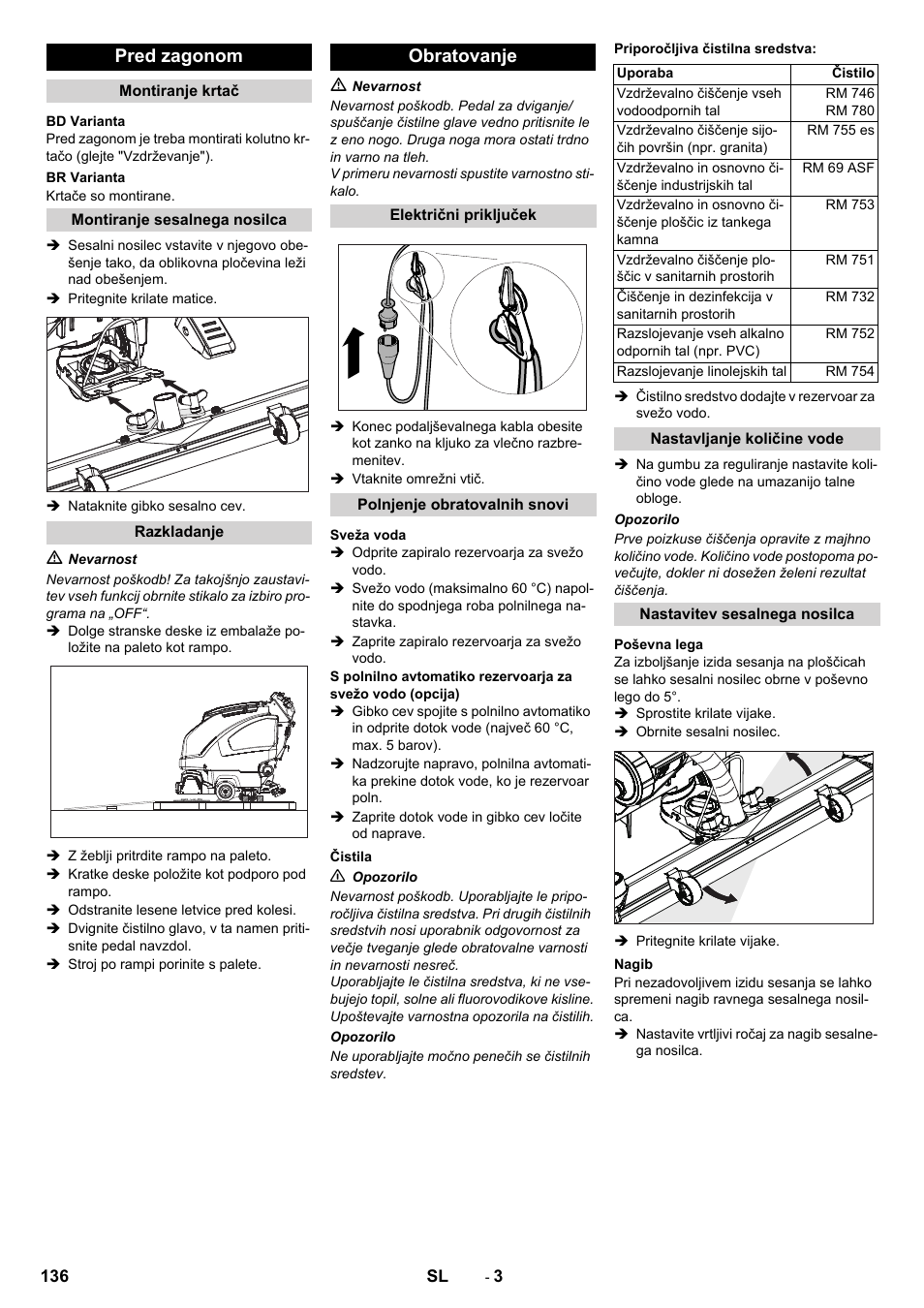 Pred zagonom, Obratovanje | Karcher B 60 W User Manual | Page 136 / 228