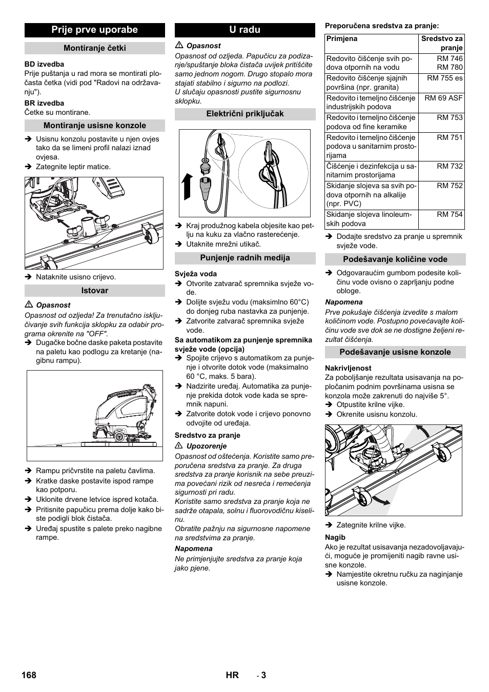 Prije prve uporabe, U radu | Karcher B 60 W User Manual | Page 168 / 228