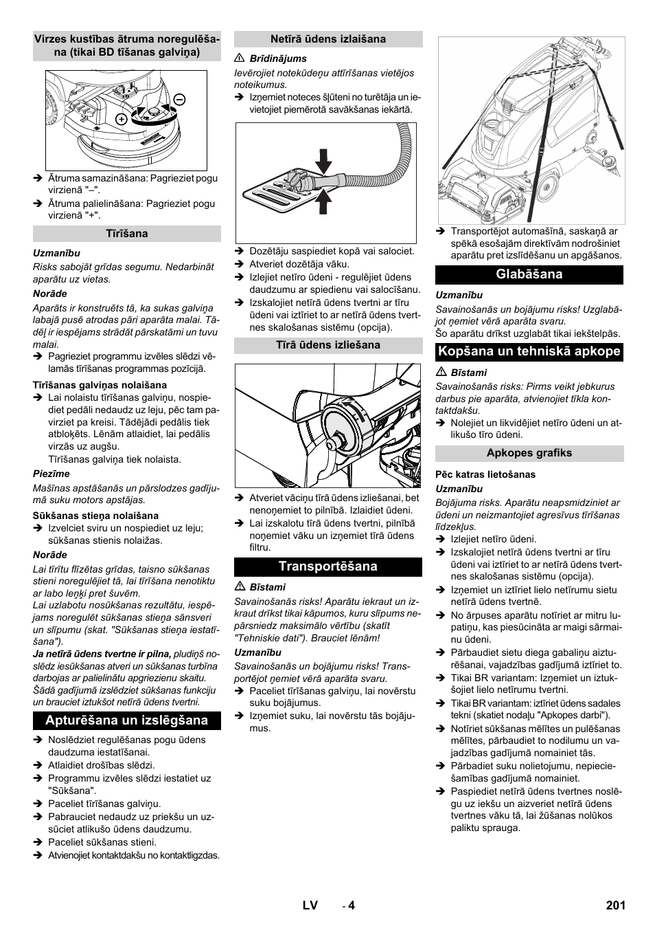 Apturēšana un izslēgšana | Karcher B 60 W User Manual | Page 201 / 228