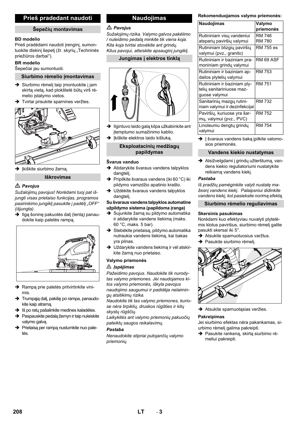 Prieš pradedant naudoti, Naudojimas | Karcher B 60 W User Manual | Page 208 / 228