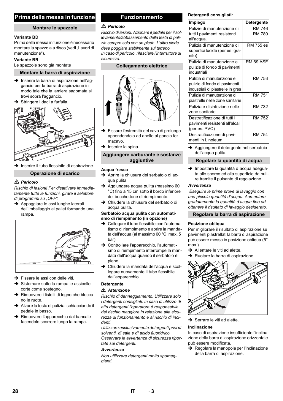 Prima della messa in funzione, Funzionamento | Karcher B 60 W User Manual | Page 28 / 228