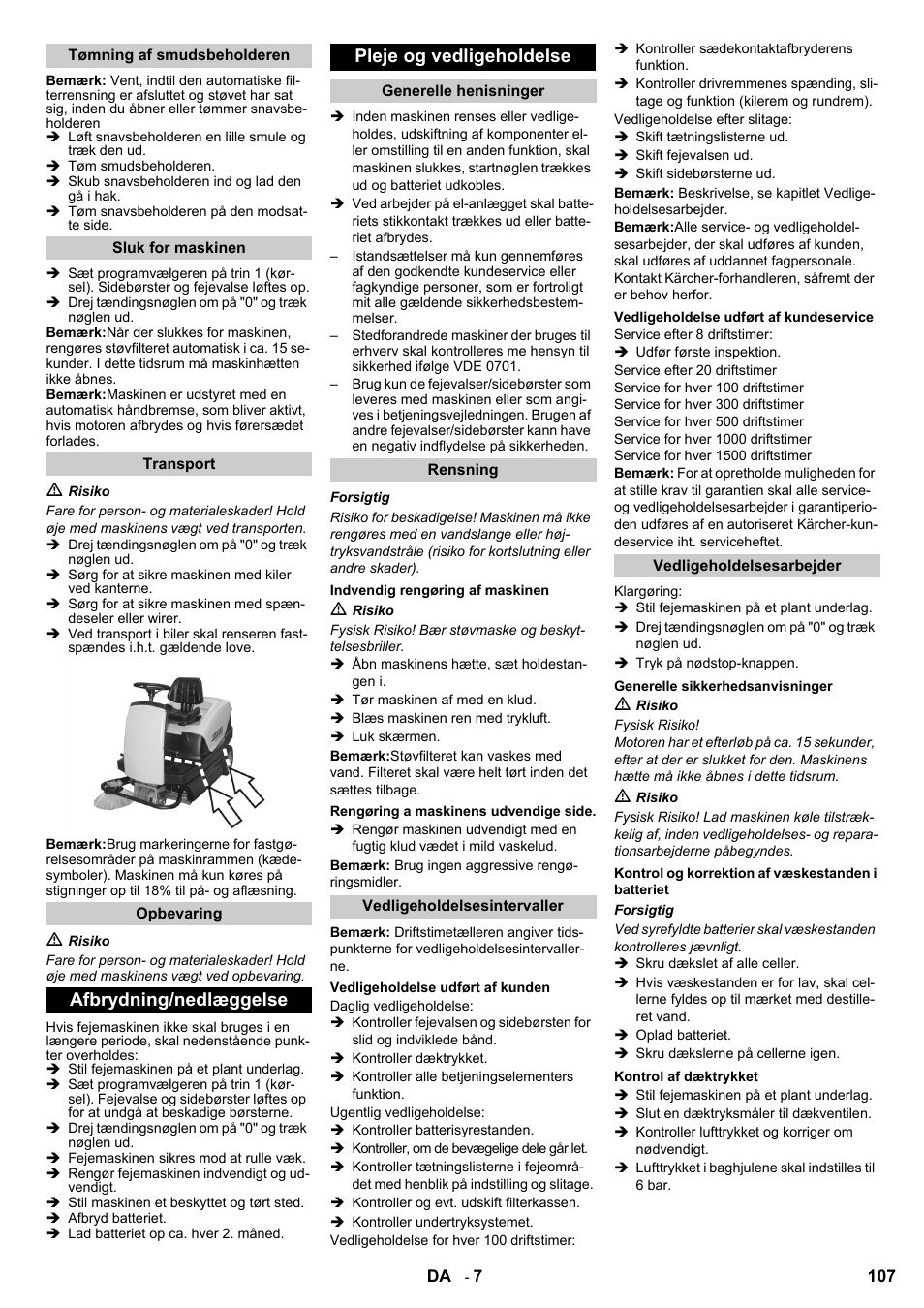 Afbrydning/nedlæggelse pleje og vedligeholdelse | Karcher KM 100-100 R Bp Pack User Manual | Page 107 / 230