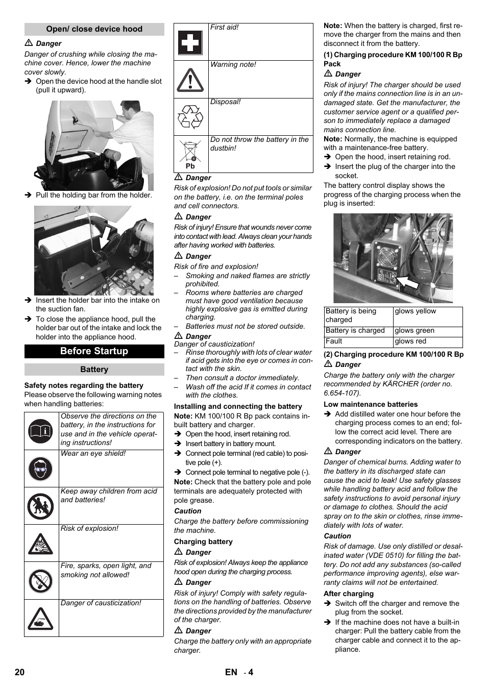 Before startup | Karcher KM 100-100 R Bp Pack User Manual | Page 20 / 230