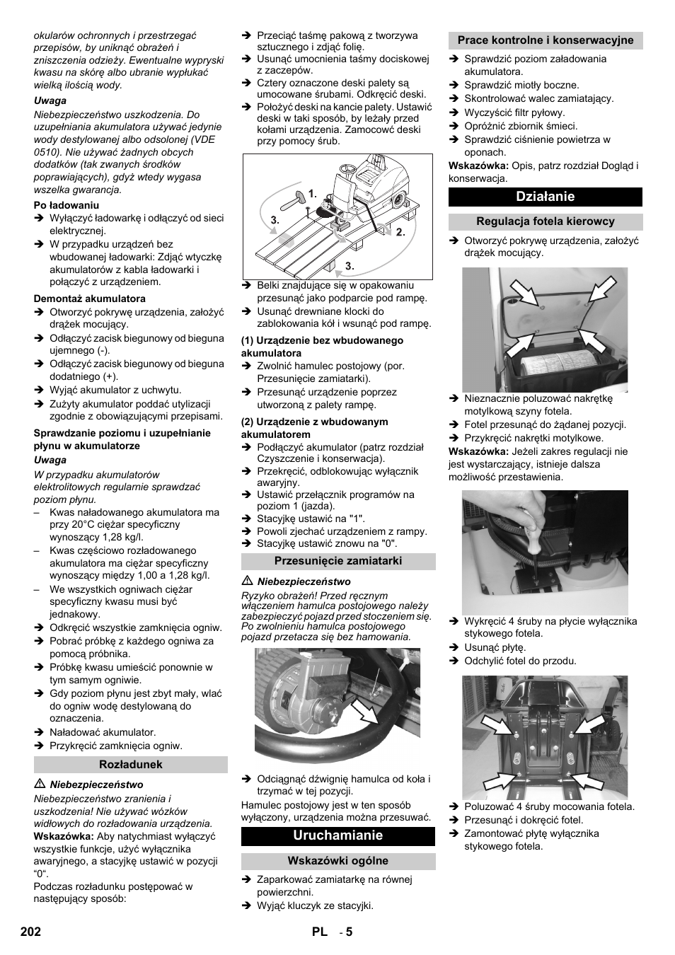 Uruchamianie, Działanie | Karcher KM 100-100 R Bp Pack User Manual | Page 202 / 230