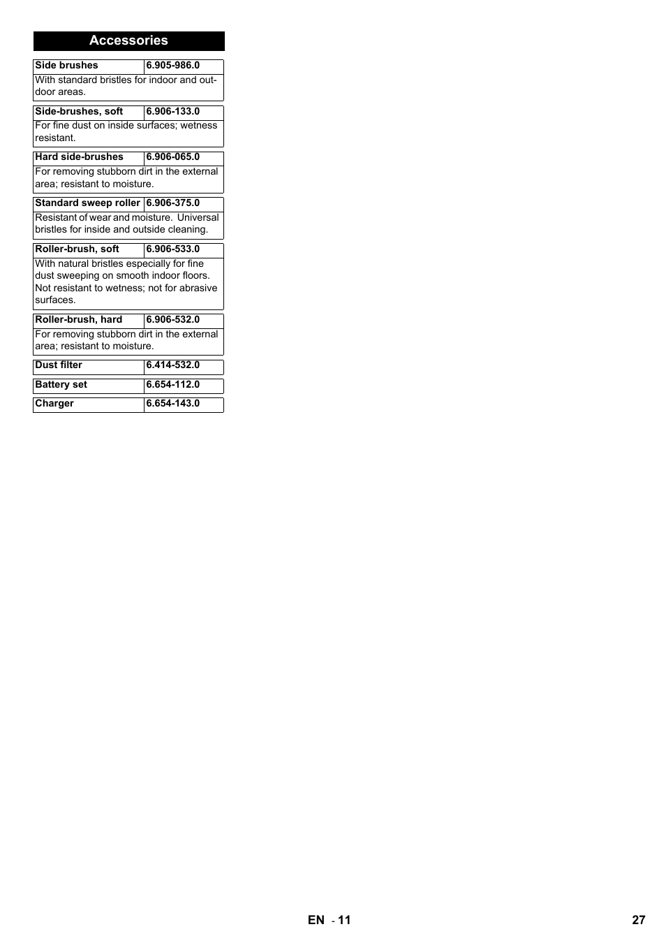 Accessories | Karcher KM 100-100 R Bp Pack User Manual | Page 27 / 230