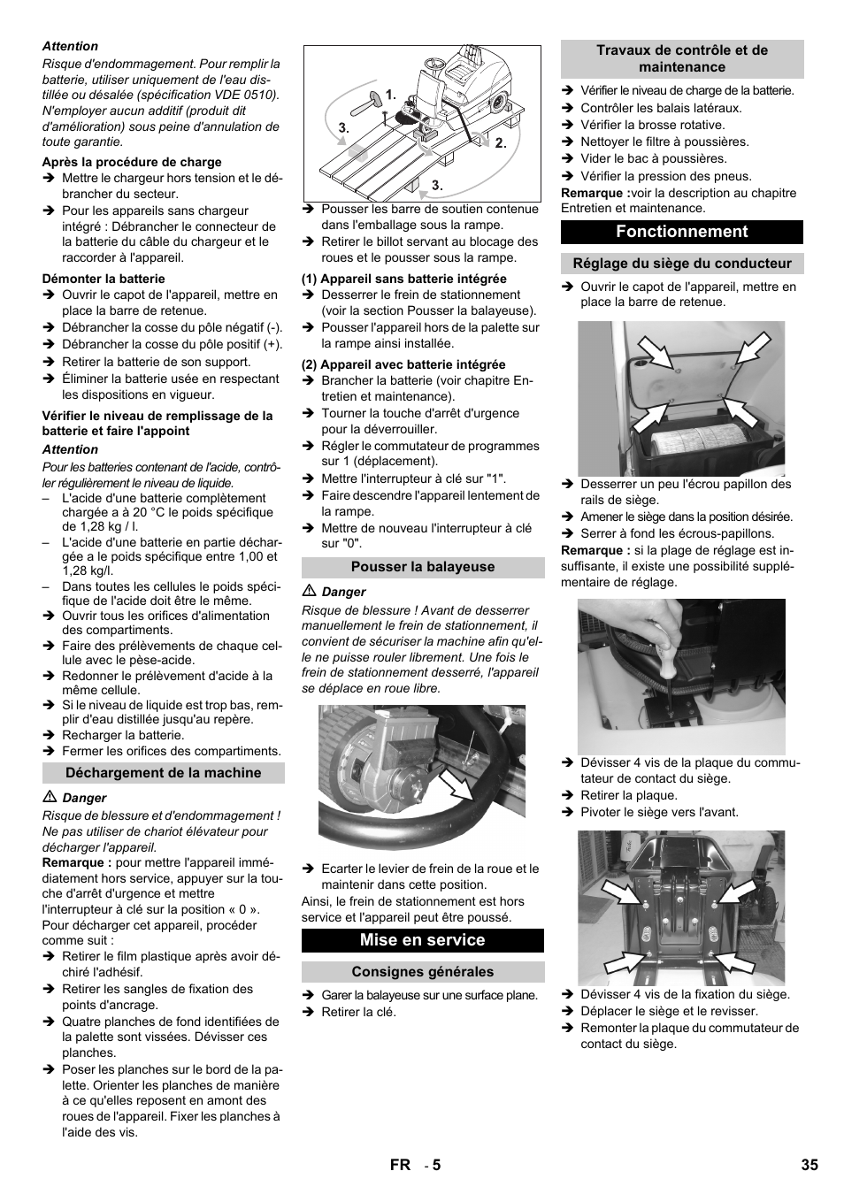 Mise en service, Fonctionnement | Karcher KM 100-100 R Bp Pack User Manual | Page 35 / 230