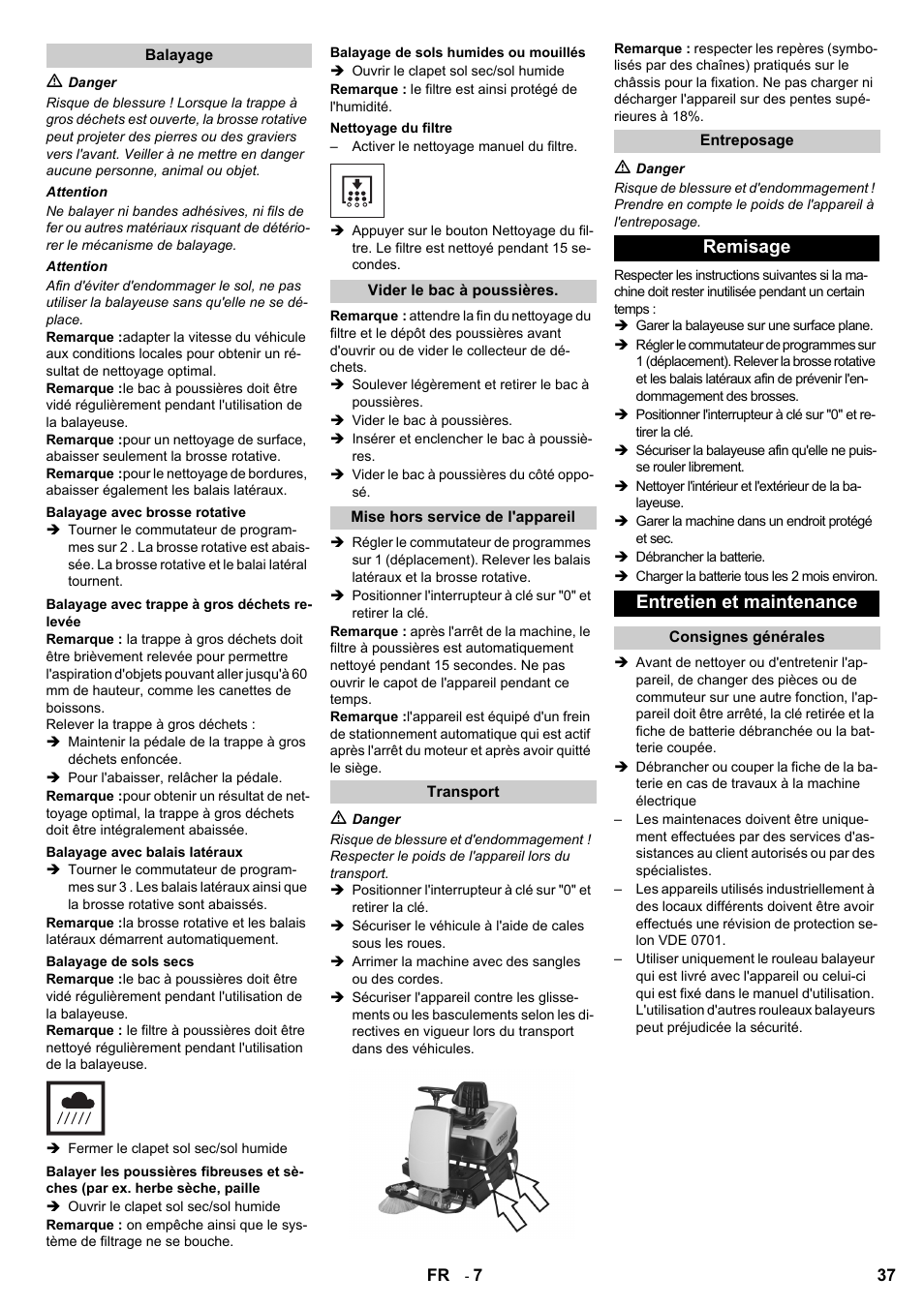 Remisage entretien et maintenance | Karcher KM 100-100 R Bp Pack User Manual | Page 37 / 230