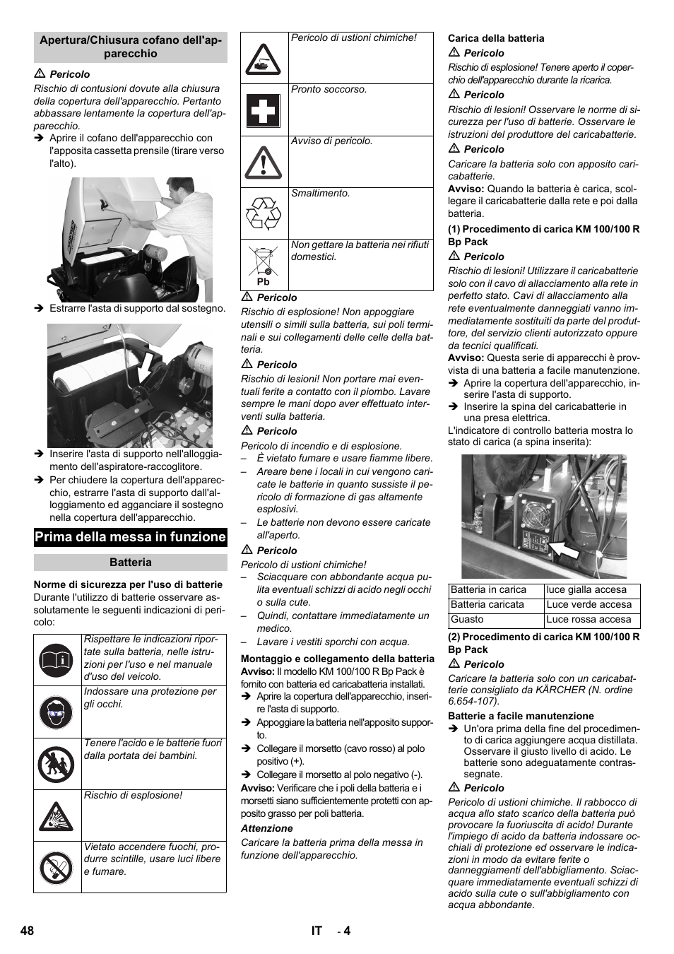 Prima della messa in funzione | Karcher KM 100-100 R Bp Pack User Manual | Page 48 / 230