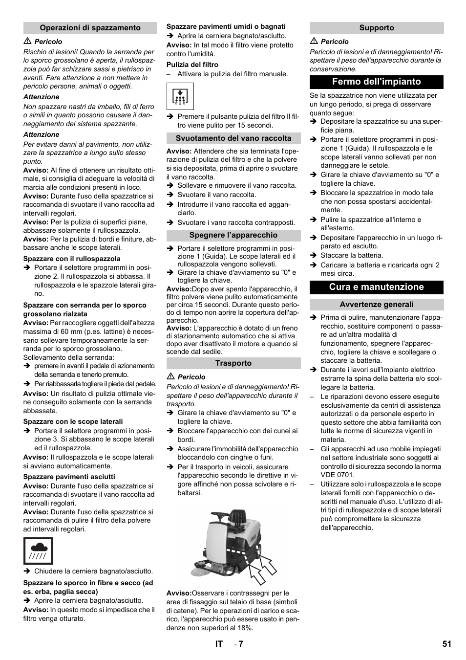 Fermo dell'impianto cura e manutenzione | Karcher KM 100-100 R Bp Pack User Manual | Page 51 / 230