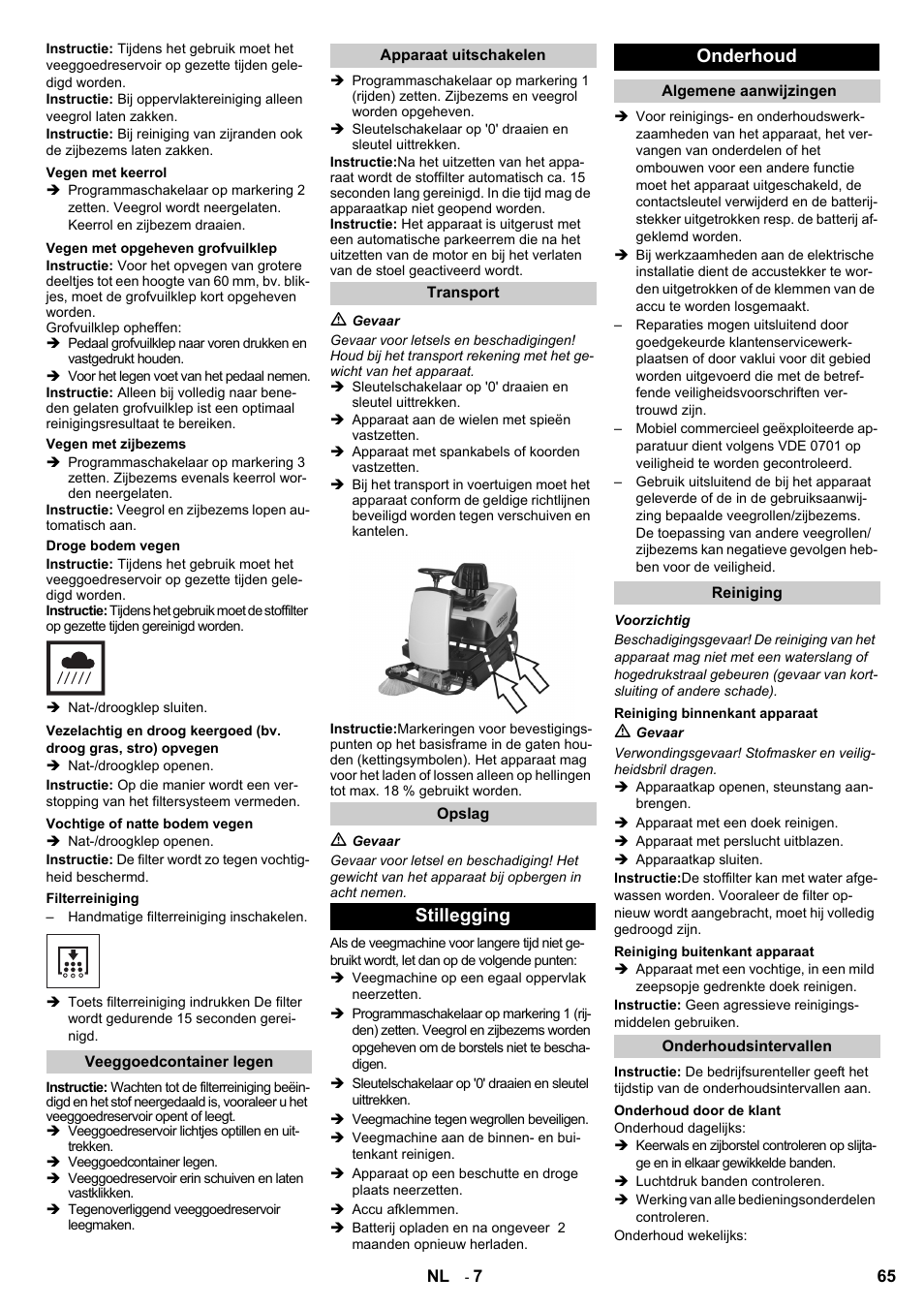 Stillegging onderhoud | Karcher KM 100-100 R Bp Pack User Manual | Page 65 / 230