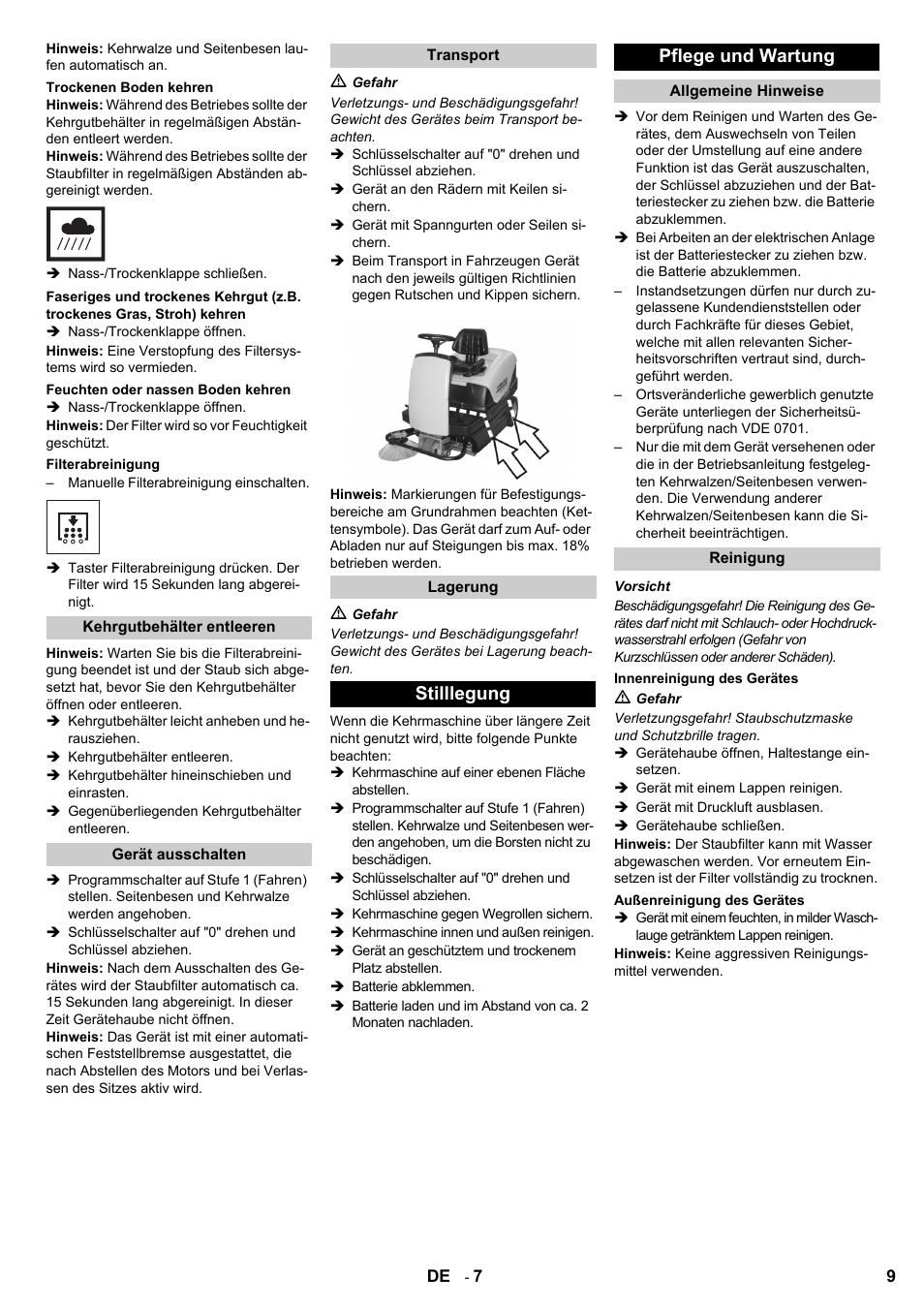 Stilllegung pflege und wartung | Karcher KM 100-100 R Bp Pack User Manual | Page 9 / 230