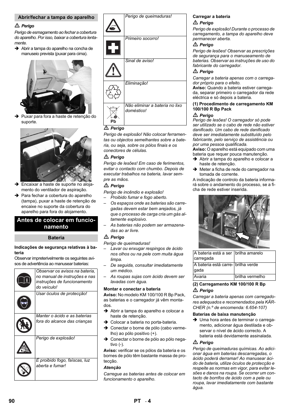 Antes de colocar em funcio- namento | Karcher KM 100-100 R Bp Pack User Manual | Page 90 / 230