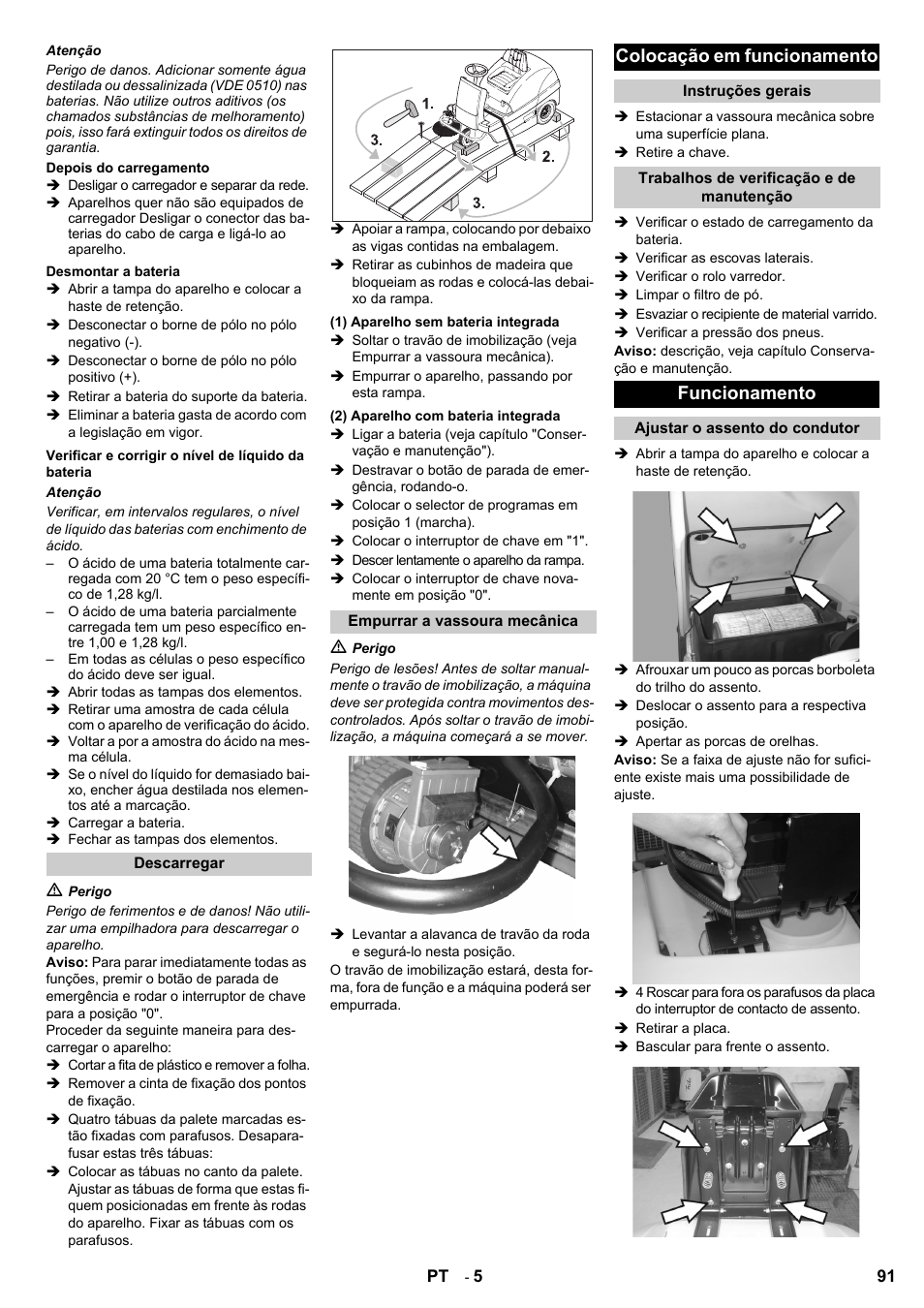 Colocação em funcionamento, Funcionamento | Karcher KM 100-100 R Bp Pack User Manual | Page 91 / 230