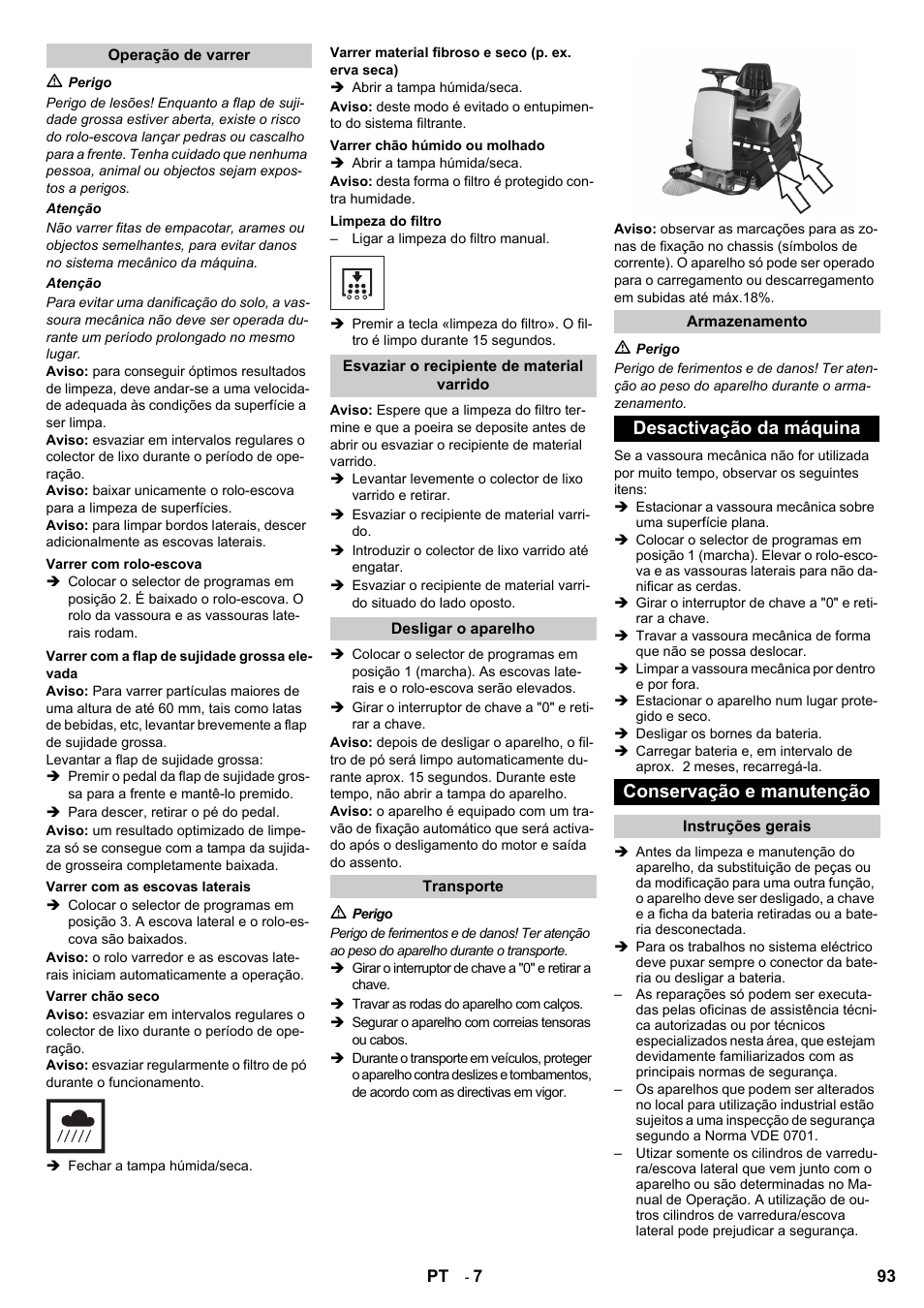 Desactivação da máquina conservação e manutenção | Karcher KM 100-100 R Bp Pack User Manual | Page 93 / 230