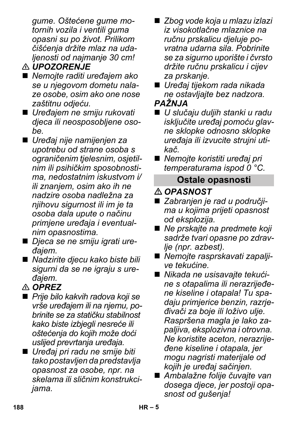 Ostale opasnosti | Karcher G 4-10 M User Manual | Page 188 / 252