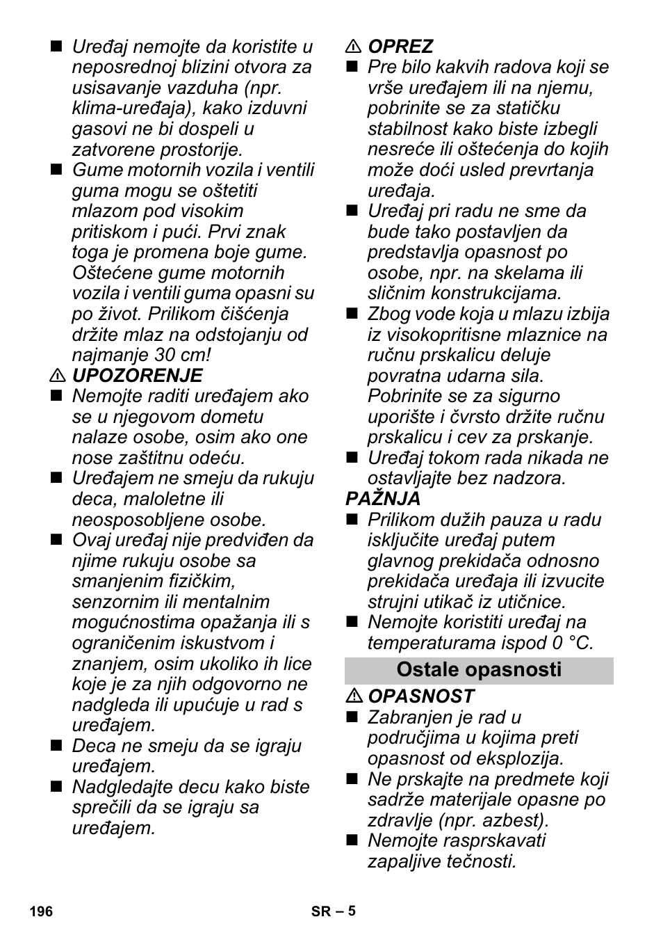 Ostale opasnosti | Karcher G 4-10 M User Manual | Page 196 / 252