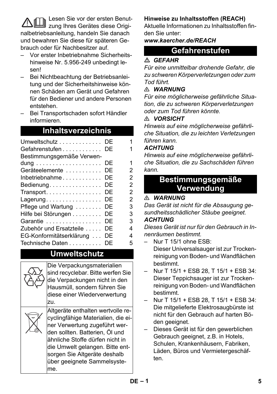 Karcher T 15-1 eco!efficiency User Manual | Page 5 / 176