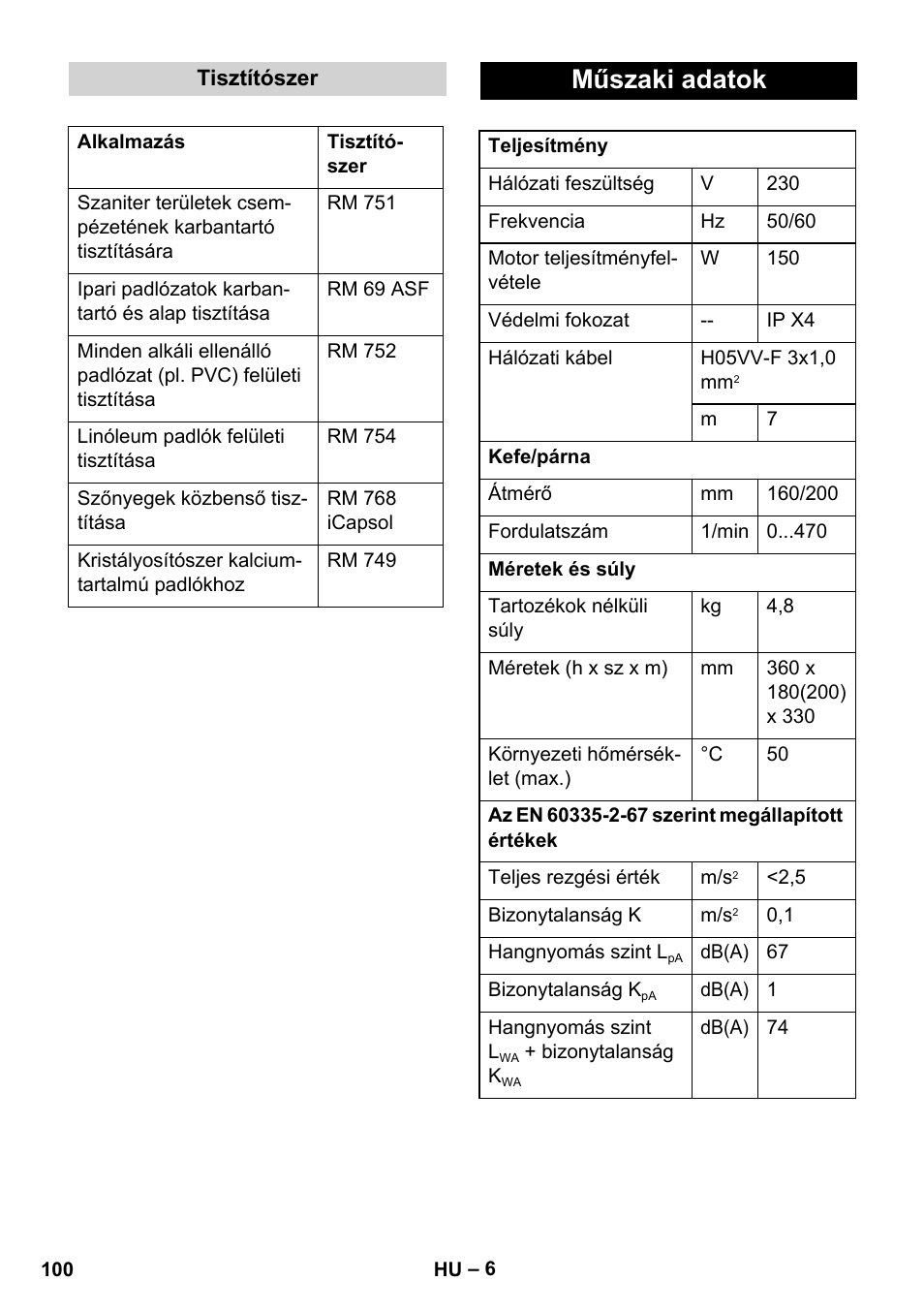 Műszaki adatok | Karcher BD 17-5 C User Manual | Page 100 / 160