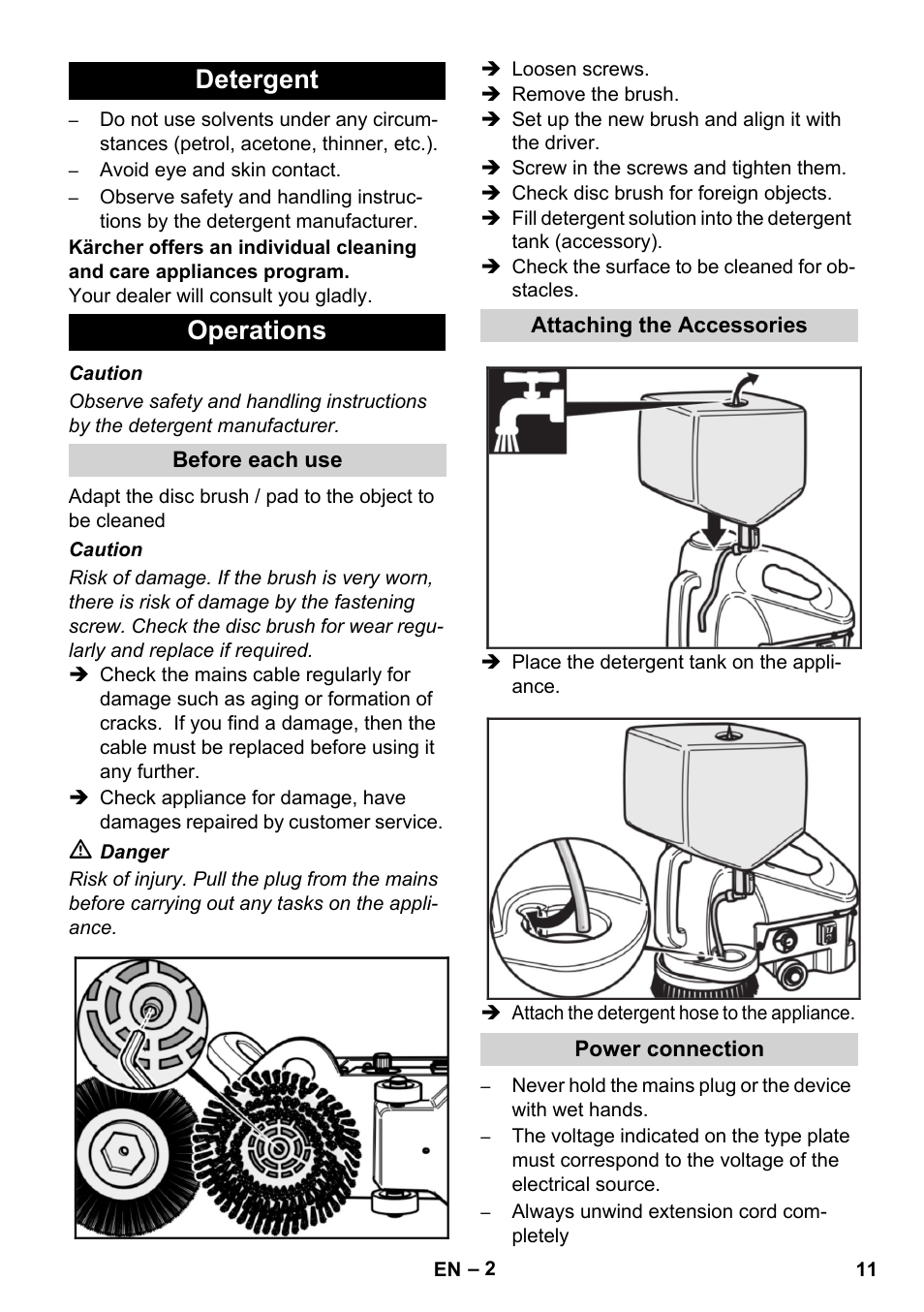 Detergent operations | Karcher BD 17-5 C User Manual | Page 11 / 160