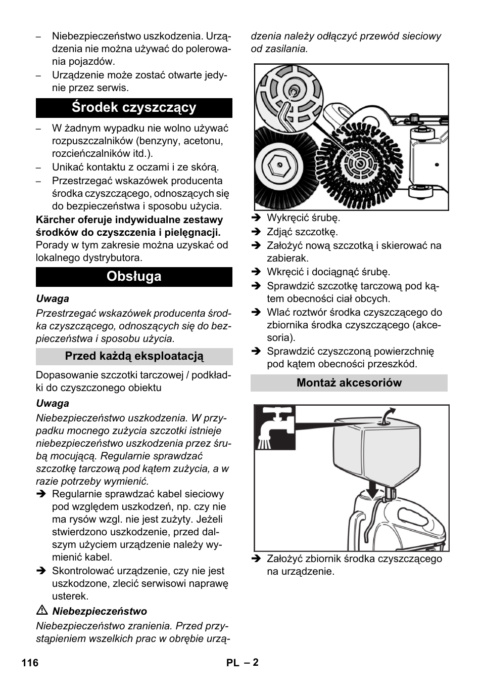 Środek czyszczący obsługa | Karcher BD 17-5 C User Manual | Page 116 / 160