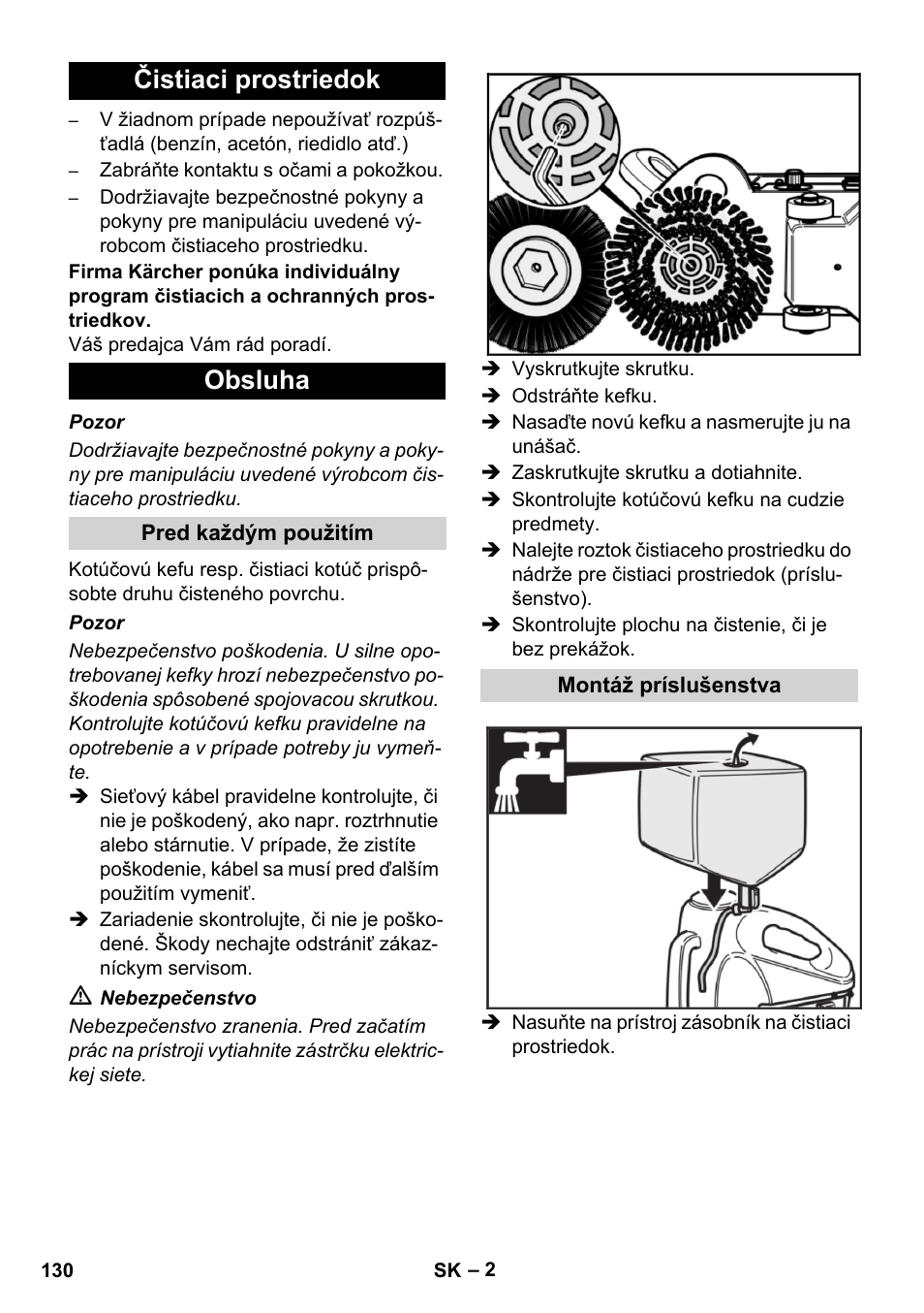 Čistiaci prostriedok obsluha | Karcher BD 17-5 C User Manual | Page 130 / 160