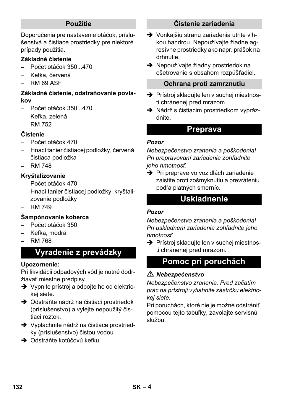 Vyradenie z prevádzky, Preprava uskladnenie pomoc pri poruchách | Karcher BD 17-5 C User Manual | Page 132 / 160