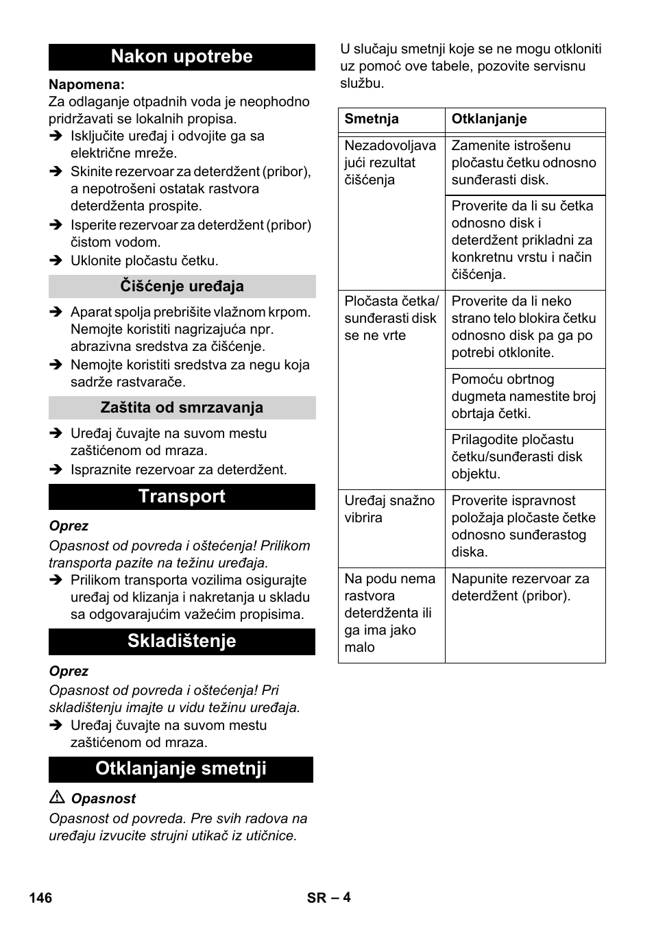 Nakon upotrebe, Transport skladištenje otklanjanje smetnji | Karcher BD 17-5 C User Manual | Page 146 / 160