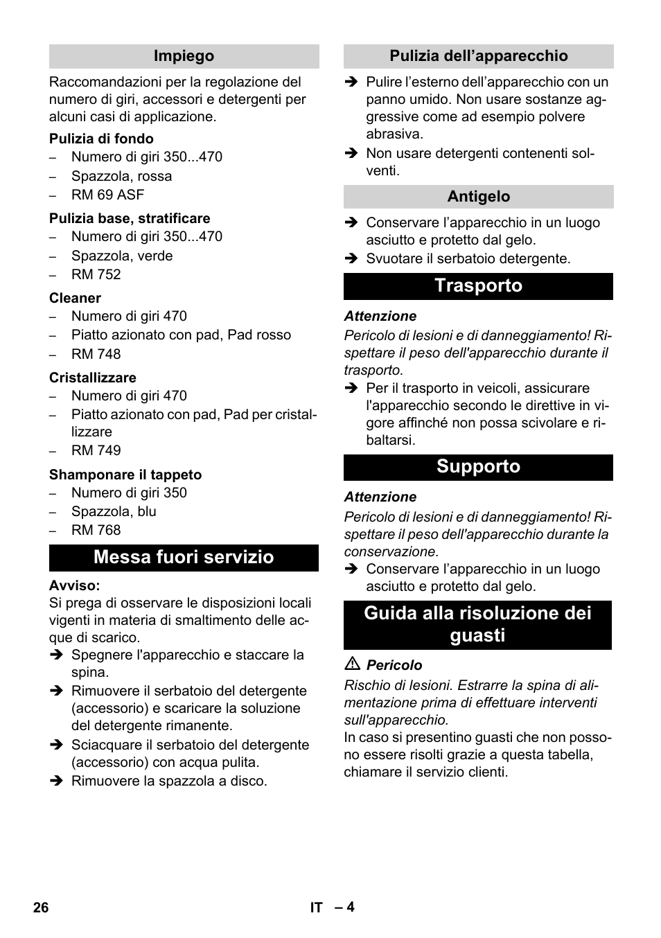 Messa fuori servizio | Karcher BD 17-5 C User Manual | Page 26 / 160