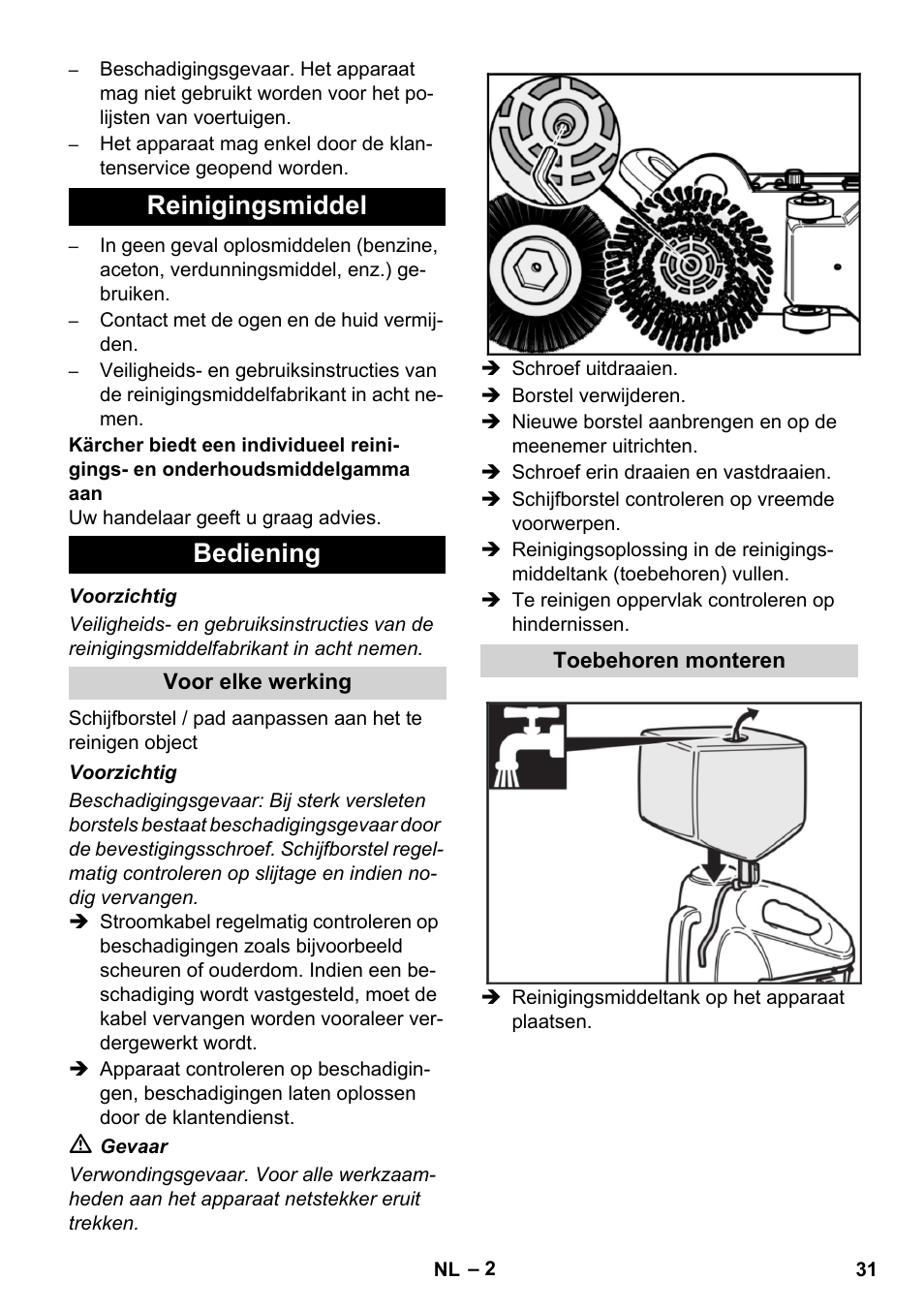 Reinigingsmiddel bediening | Karcher BD 17-5 C User Manual | Page 31 / 160