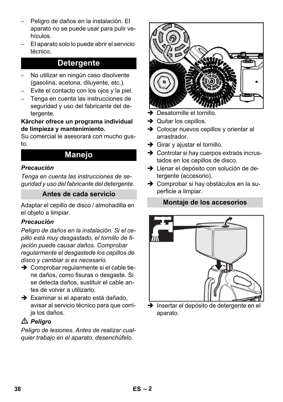 Detergente manejo | Karcher BD 17-5 C User Manual | Page 38 / 160