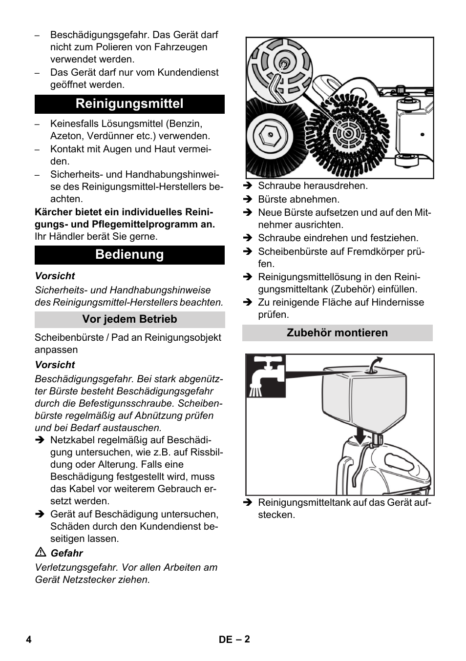 Reinigungsmittel bedienung | Karcher BD 17-5 C User Manual | Page 4 / 160