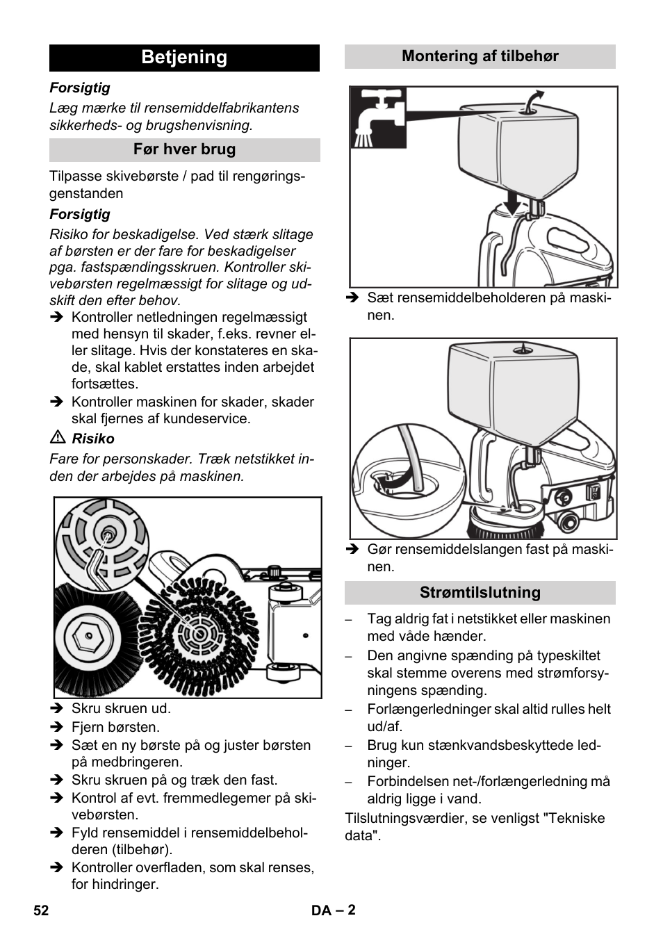 Betjening | Karcher BD 17-5 C User Manual | Page 52 / 160