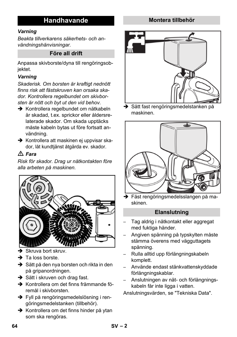 Handhavande | Karcher BD 17-5 C User Manual | Page 64 / 160