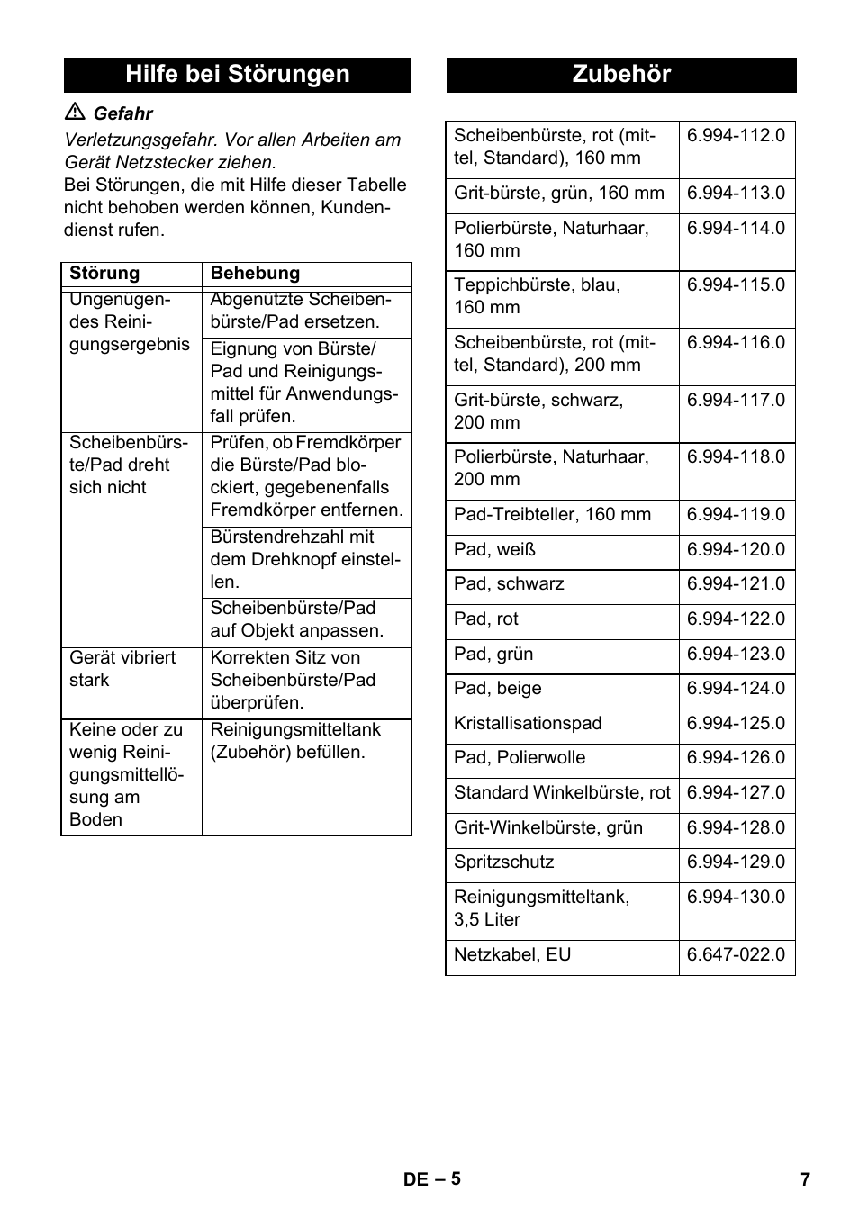 Hilfe bei störungen, Zubehör | Karcher BD 17-5 C User Manual | Page 7 / 160