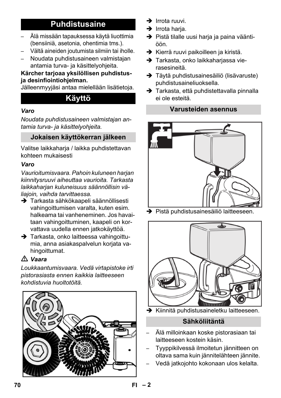 Puhdistusaine käyttö | Karcher BD 17-5 C User Manual | Page 70 / 160